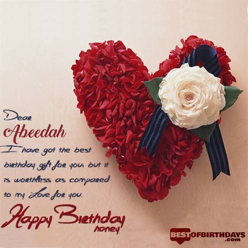 Abeedah birthday wish to love with red rose card