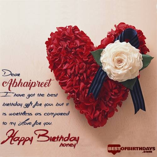 Abhaipreet birthday wish to love with red rose card