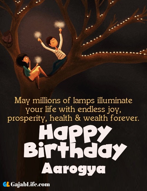 Aarogya create happy birthday wishes image with name