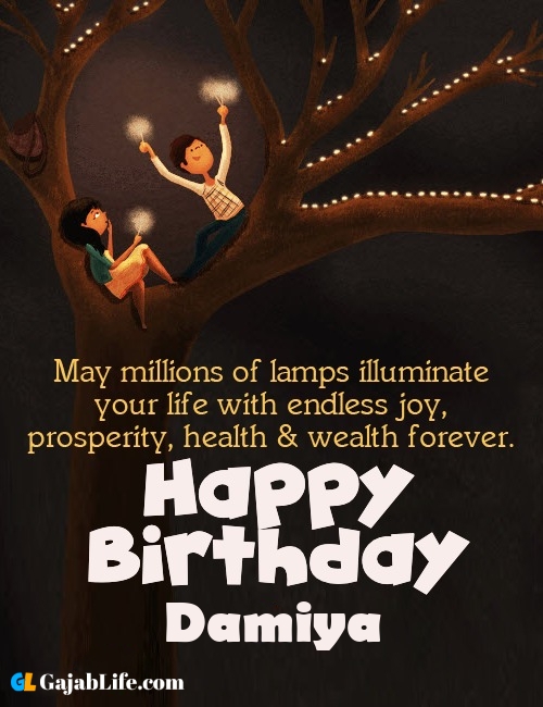 Damiya create happy birthday wishes image with name