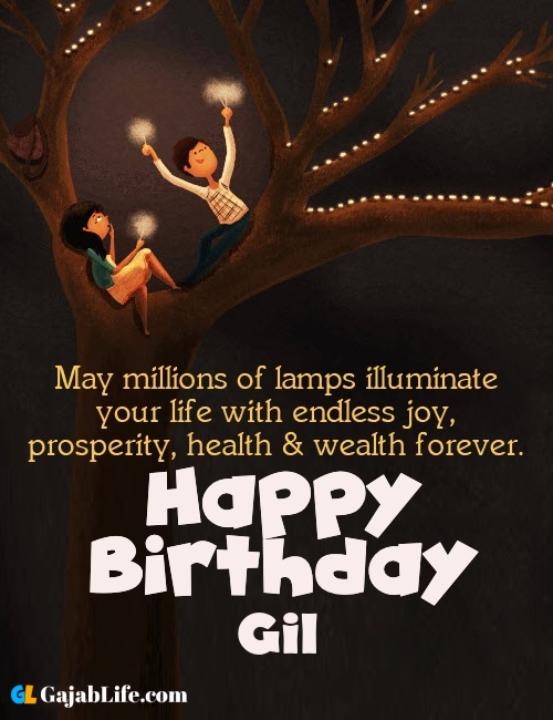 Gil create happy birthday wishes image with name
