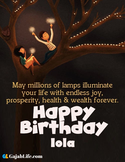 Iola create happy birthday wishes image with name