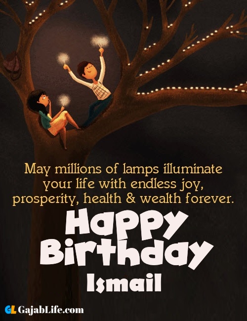 Ismail create happy birthday wishes image with name