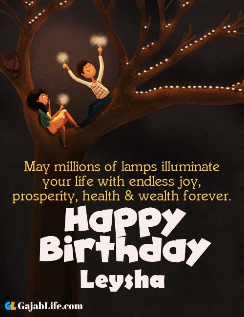 Leysha create happy birthday wishes image with name