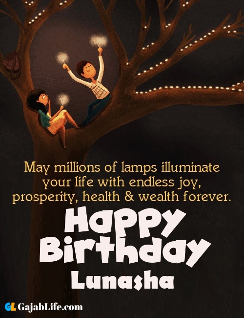 Lunasha create happy birthday wishes image with name