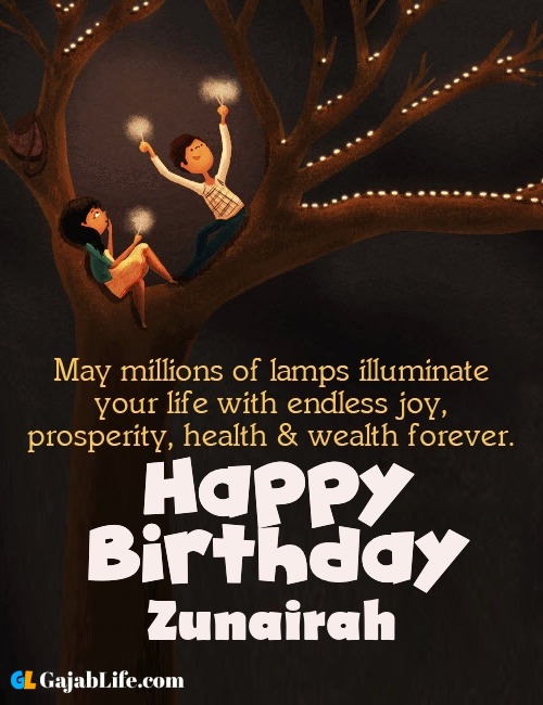 Zunairah create happy birthday wishes image with name
