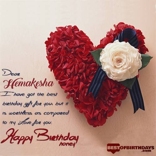 Hemakesha birthday wish to love with red rose card