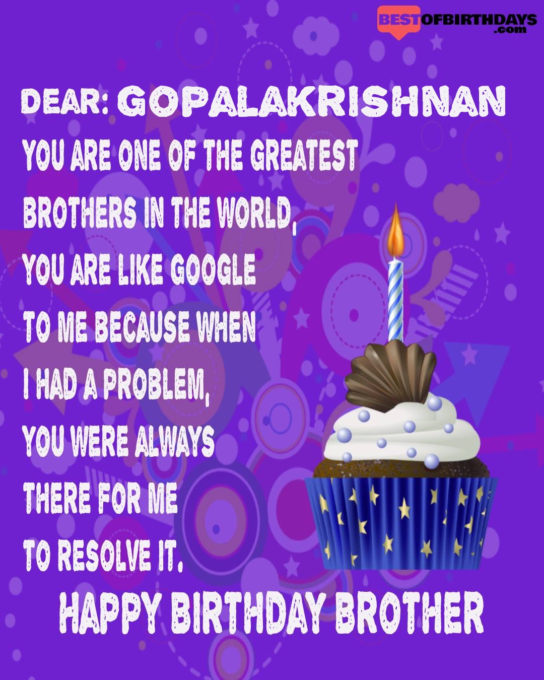 Happy birthday gopalakrishnan bhai brother bro