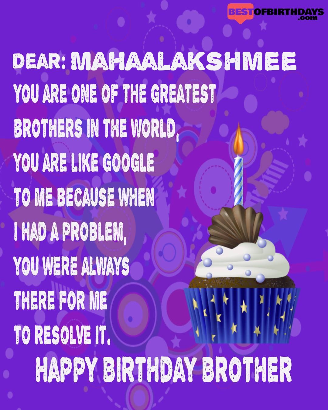 Happy birthday mahaalakshmee bhai brother bro