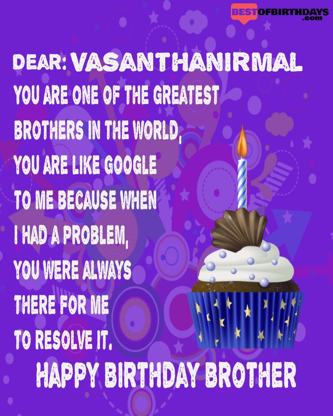 Happy birthday vasanthanirmal bhai brother bro
